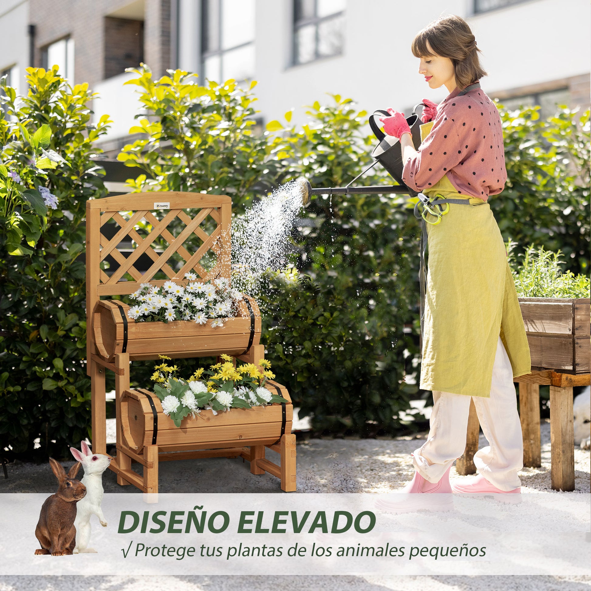 Outsunny Arriate De Jardín Con Enrejado Para Trepadora Cultivos 45x45x80 Cm_5