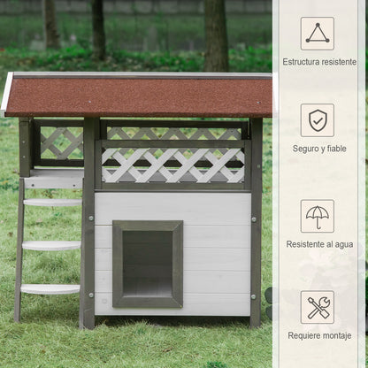 Pawhut Caseta Para Gatos De Madera 77x50x73cm Con Techo Terraza Vallada Blanco_5