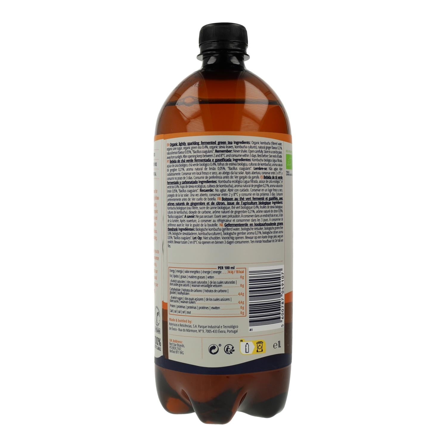 Bebida Kombucha BIO Jengibre y Limón Captain Kombucha 1 L
