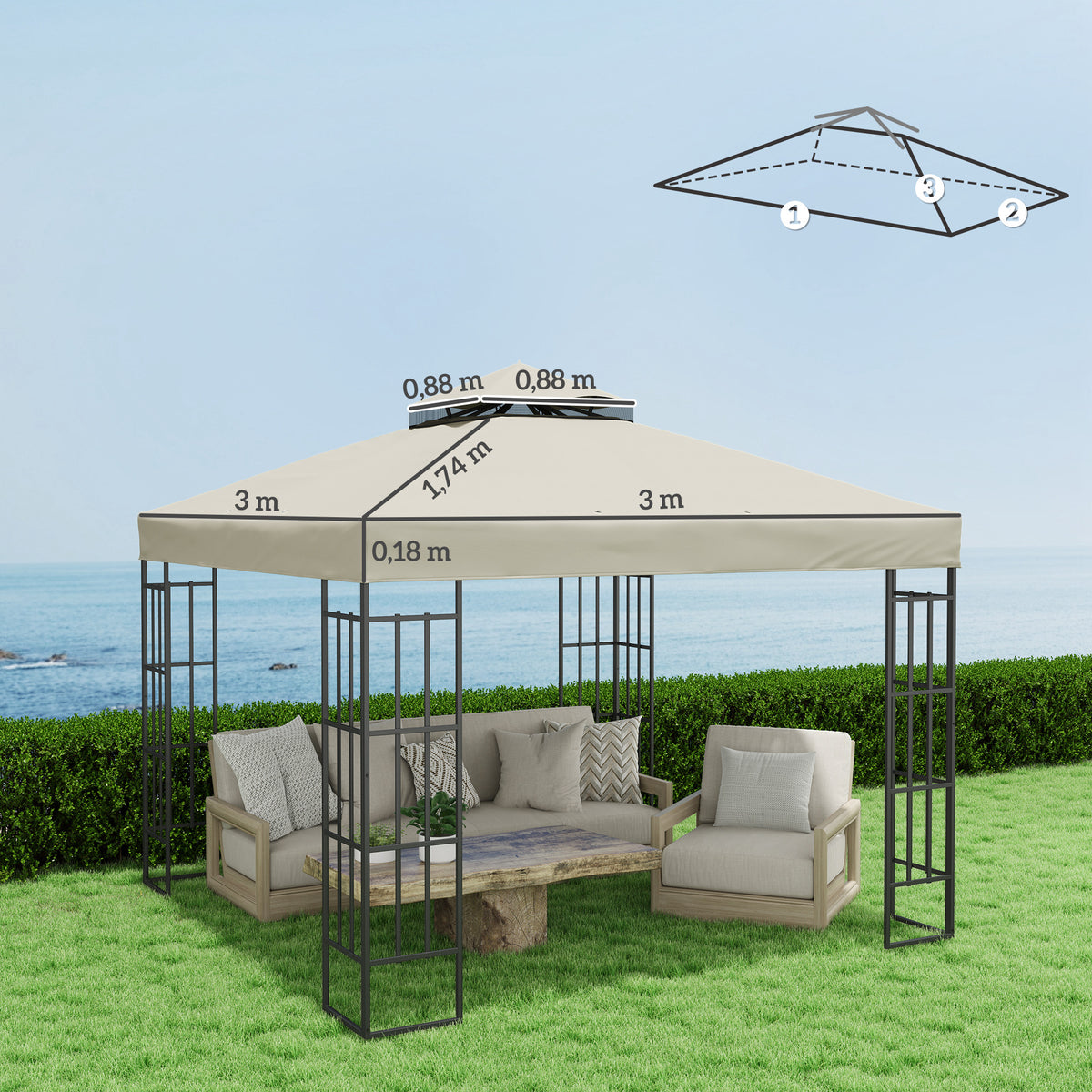 Outsunny Techo De Repuesto Para Cenador 3x3 M Con Techo Doble Protección Uv 30+_2