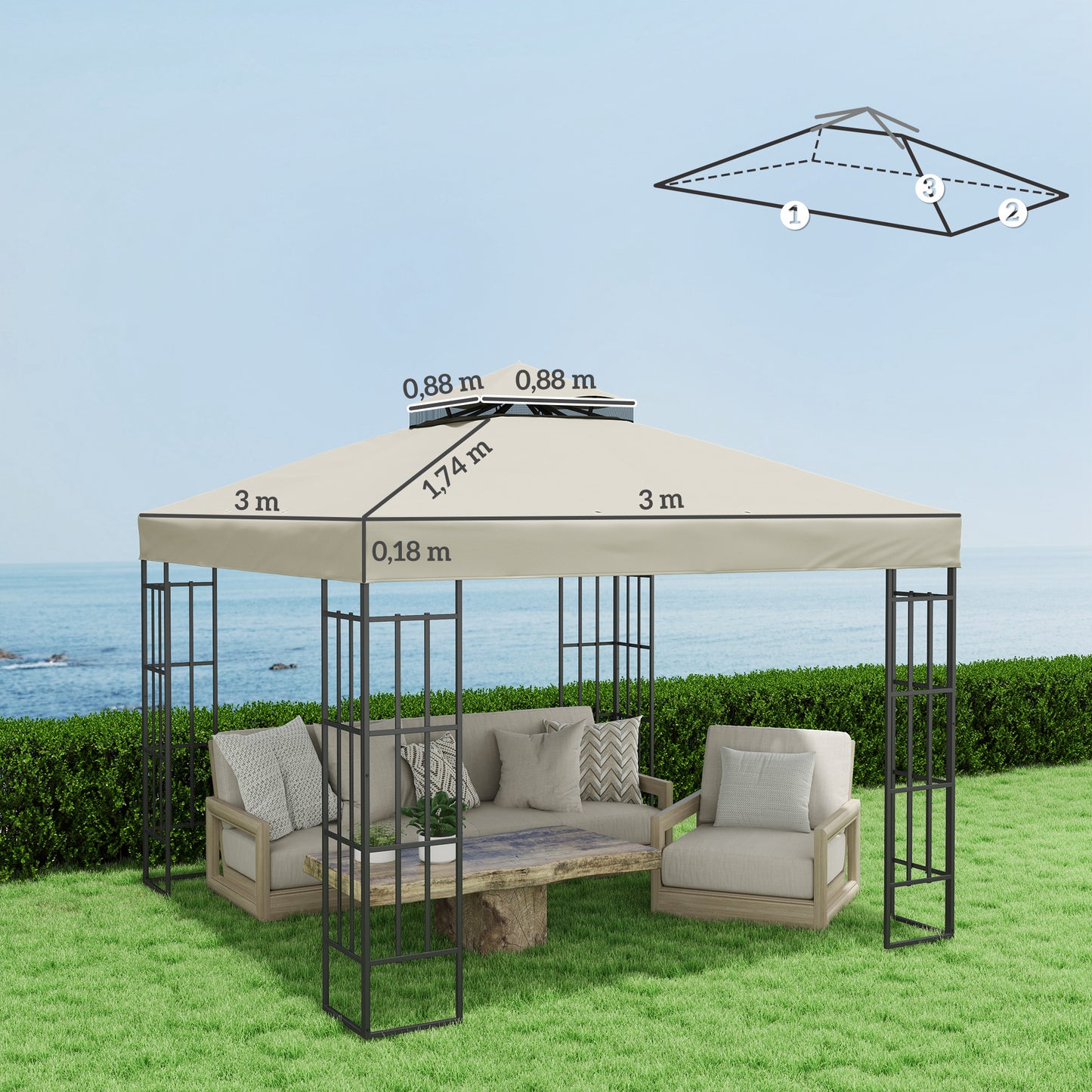 Outsunny Techo De Repuesto Para Cenador 3x3 M Con Techo Doble Protección Uv 30+_2