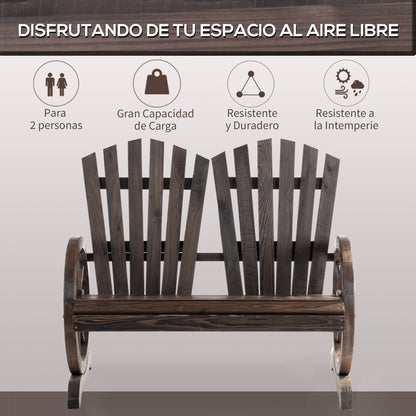 Outsunny Banco De Madera Con Apoyabrazos En Forma De Rueda 108x66x95 Cm Marrón_5