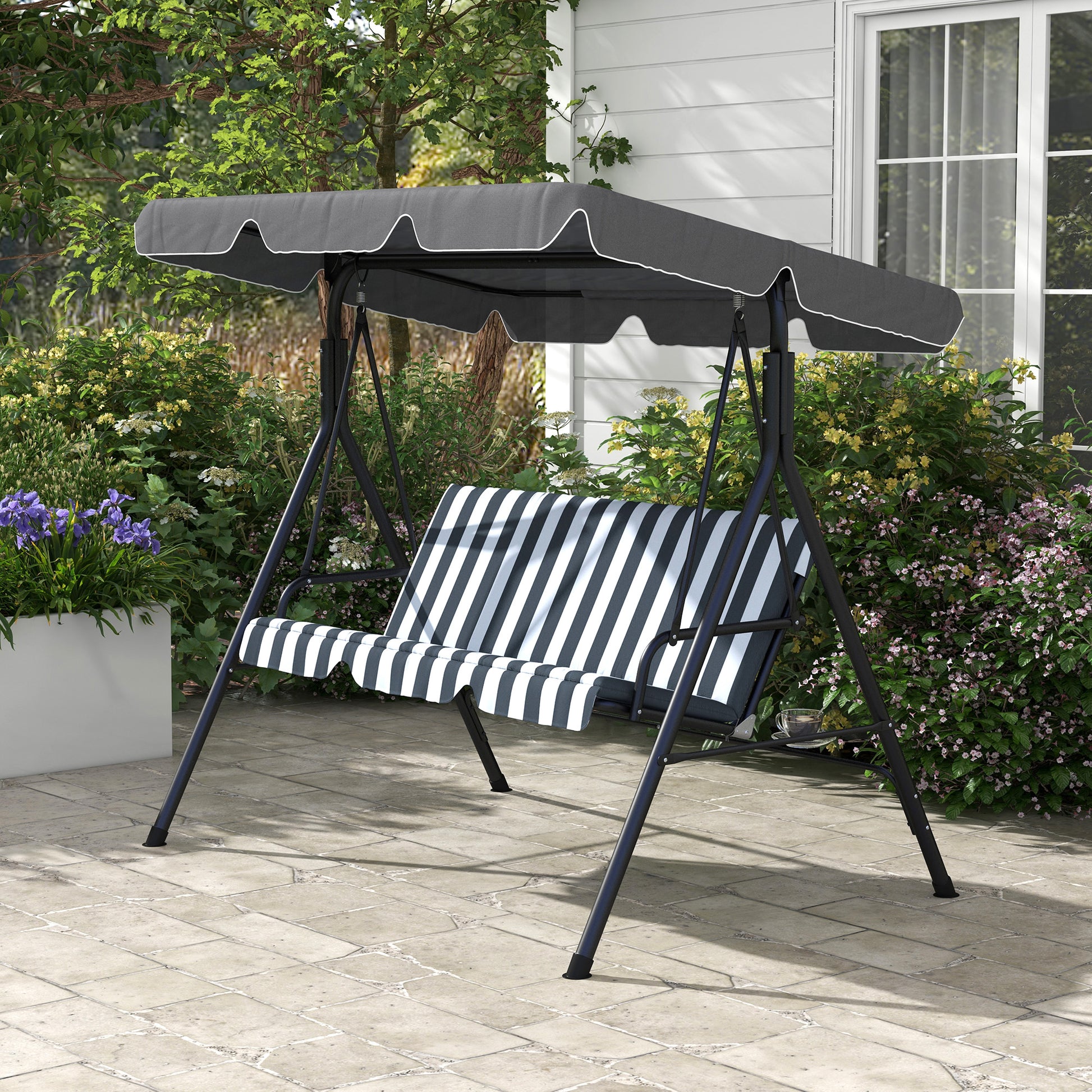 Outsunny Columpio De Jardín De 3 Plazas Con Techo Ajustable 172x110x153cm Gris_3