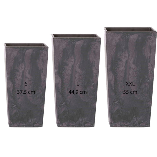 Pack 3 Macetas Altas Prosperplast (11,4/19/35 Litros) Urbi Square Effect De Plastico En Color Antracita Con Deposito._0