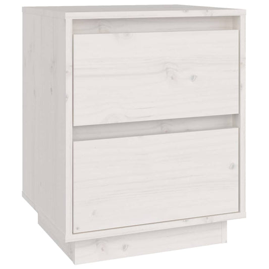 Mesita De Noche Madera Maciza De Pino Blanco 40x35x50 Cm_0