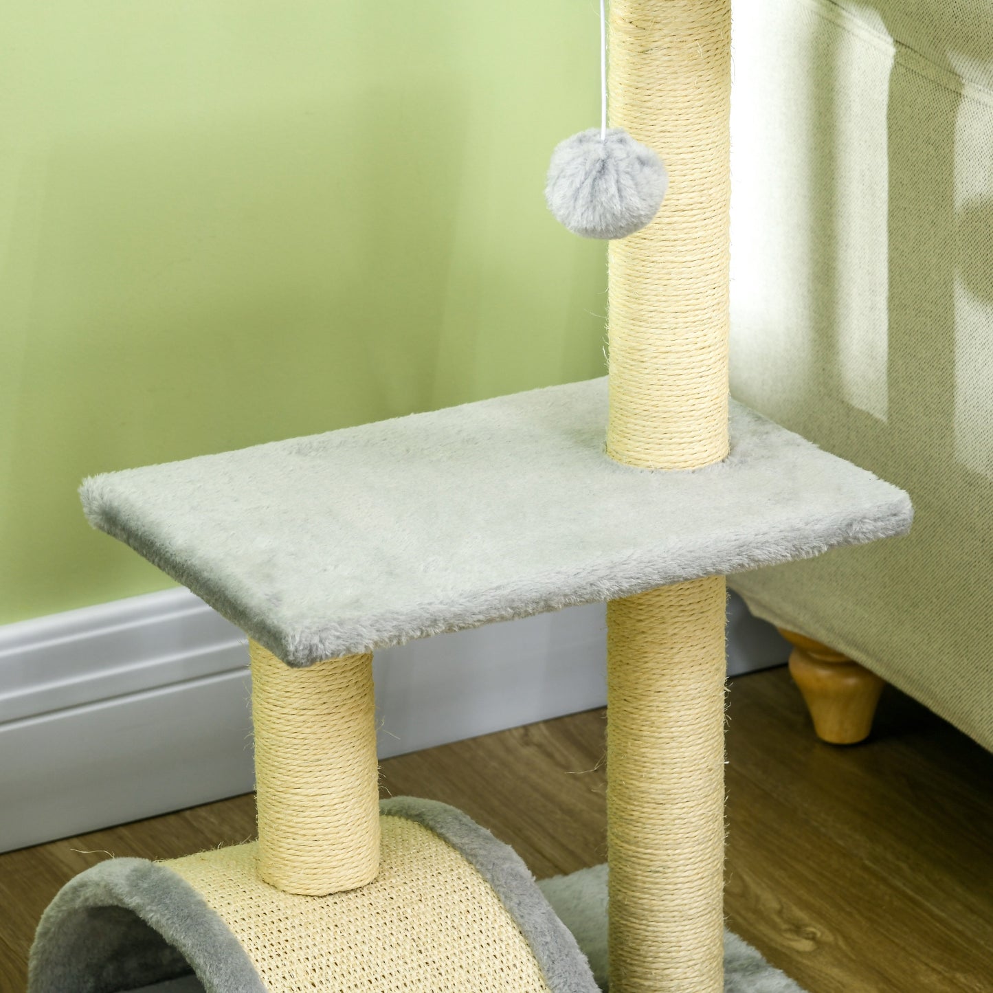 Pawhut Árbol Rascador Para Gatos Mediano De 3 Niveles 40x35x72 Cm Gris Claro_4