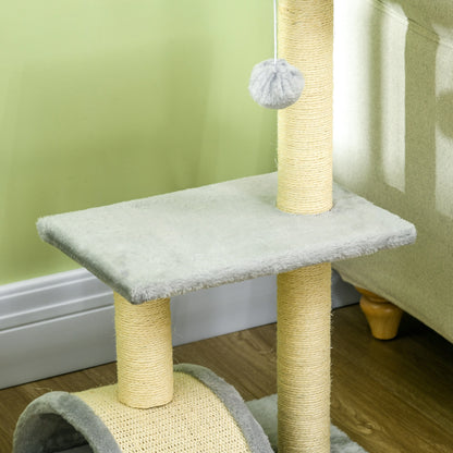 Pawhut Árbol Rascador Para Gatos Mediano De 3 Niveles 40x35x72 Cm Gris Claro_4