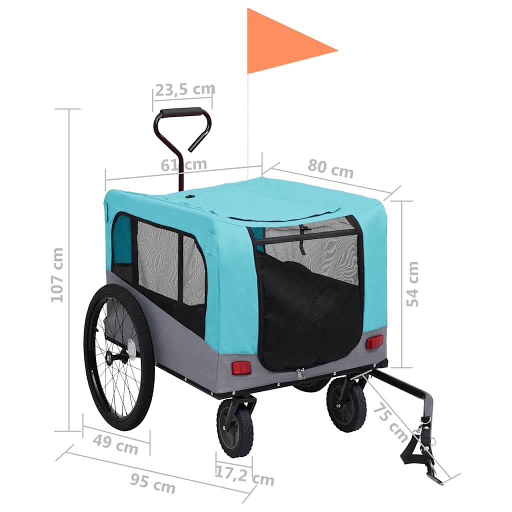 Vidaxl Remolque De Bicicleta Para Mascotas Cochecito 2 En 1 Azul Gris_2