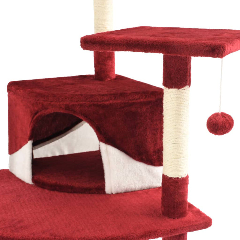 Vidaxl Rascador Para Gatos Con Poste De Sisal Rojo Y Blanco 203 Cm_5
