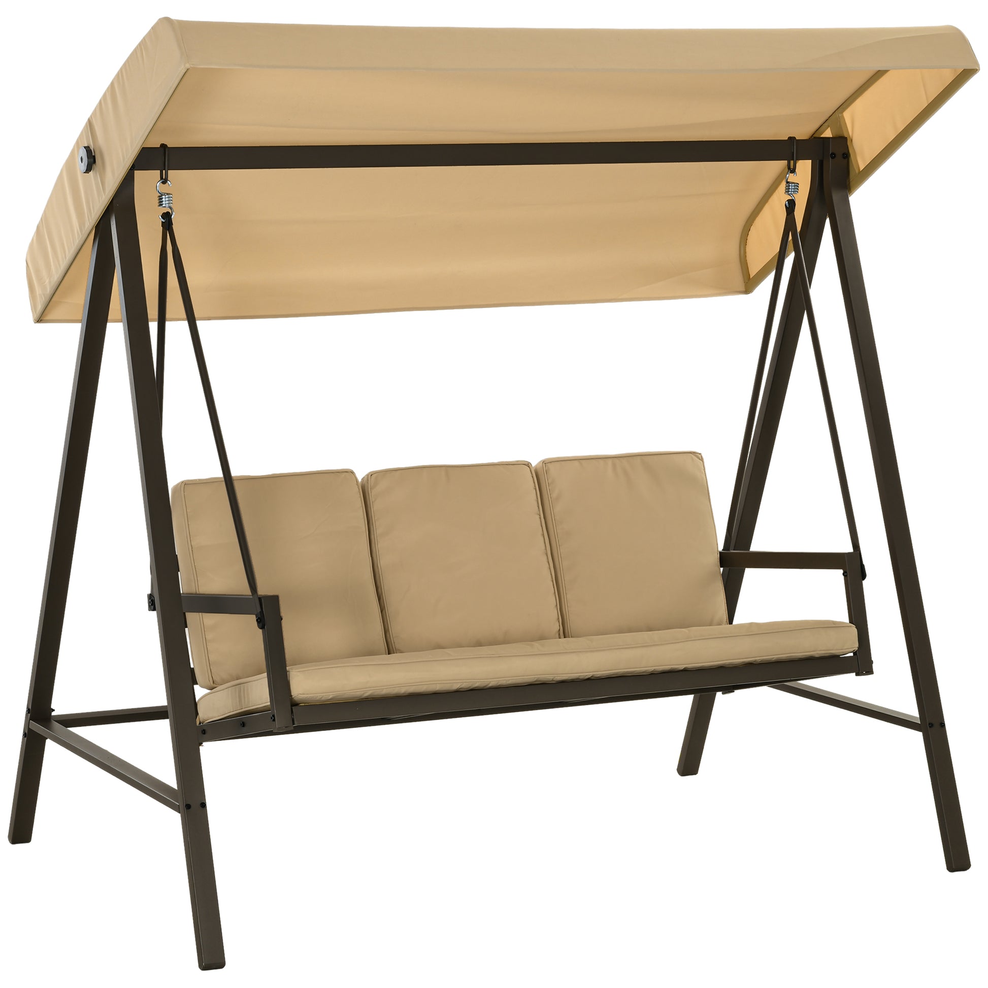 Outsunny Columpio De Jardín De 3 Plazas Con Toldo Ajustable 200x125x175 Cm Beige_0