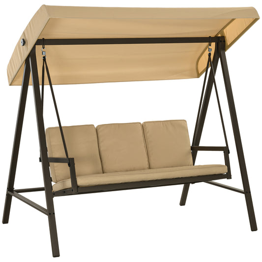 Outsunny Columpio De Jardín De 3 Plazas Con Toldo Ajustable 200x125x175 Cm Beige_0