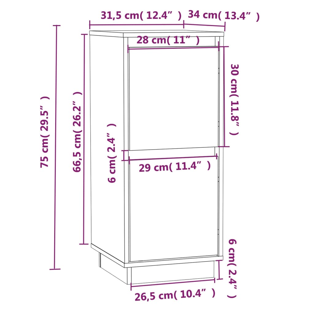 Aparador De Madera Maciza De Pino Negro 31,5x34x75 Cm / Vetonek_5