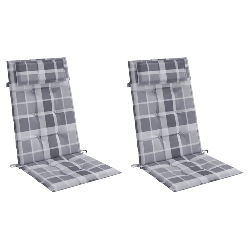 Vidaxl Cojines De Silla Respaldo Alto 2 Uds Tela Oxford A Cuadros Gris_0