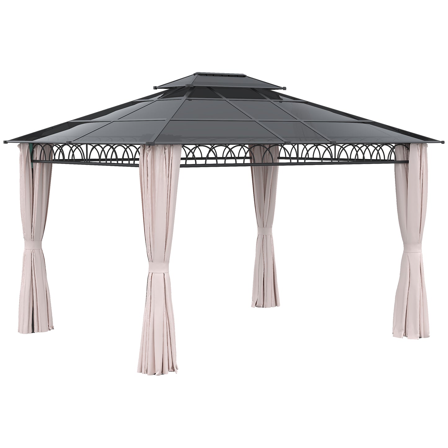 Outsunny Cenador Jardín 3,6x3 Mtecho Doble Policarbonato 4 Cortinas Mosquiteras_0