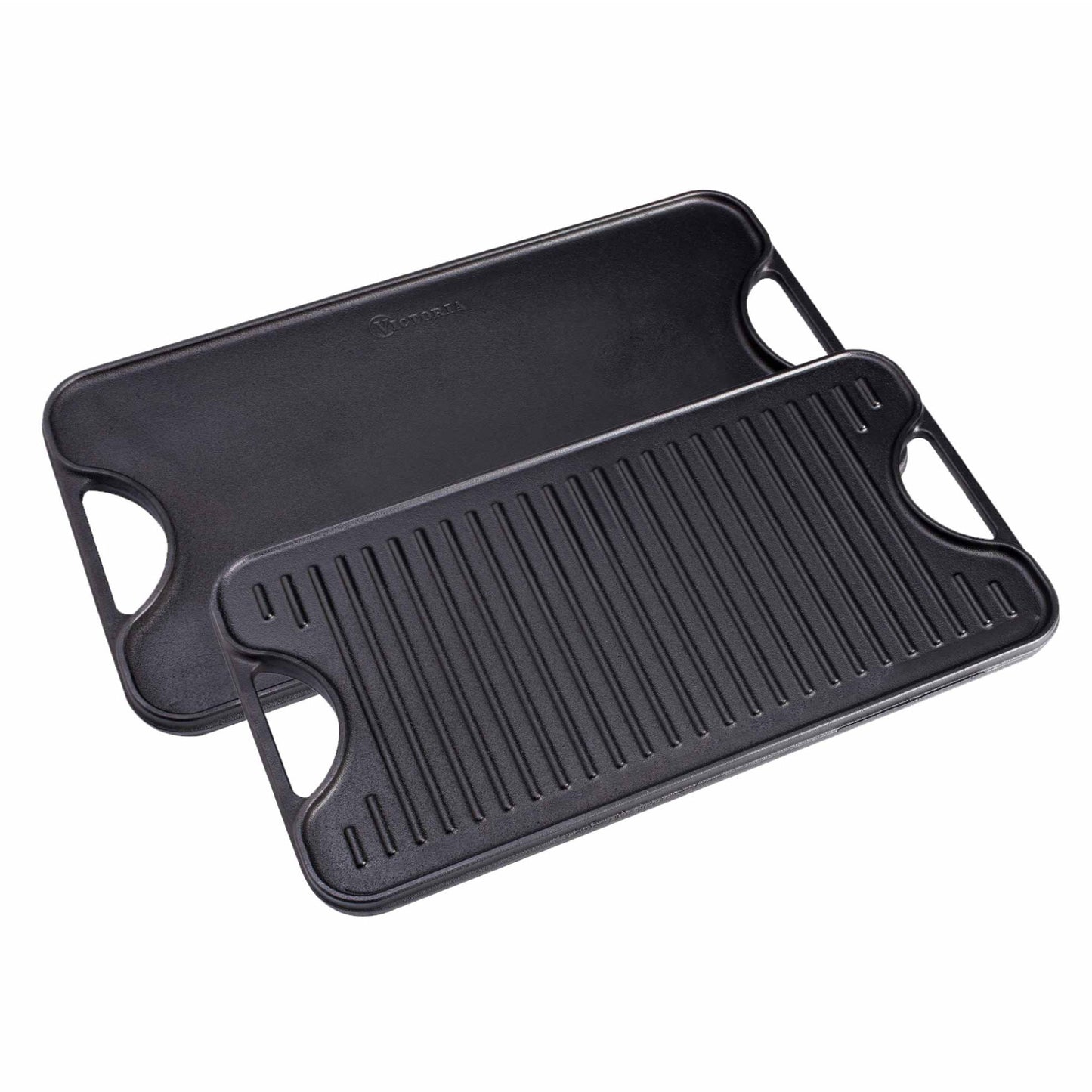 Victoria Plancha Cocina Hierro Fundido Esmaltado Parrilla Reversible 50x35cm, Fuego Barbacoa Sin Ptfe, 34184, Negro_0