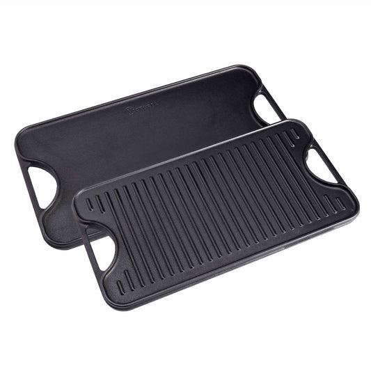 Victoria Plancha Cocina Hierro Fundido Esmaltado Parrilla Reversible 47x25cm, Fuego Barbacoa Sin Ptfe, 31770, Negro_0