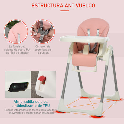 Homcom Trona Para Bebé Evolutiva Plegable De +6 Meses Altura Ajustable Ruedas Y_5