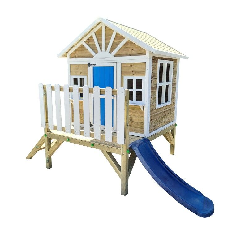 Casita Infantil De Madera Por Paneles Masgames Visby Elevada 60 Cm Azul.