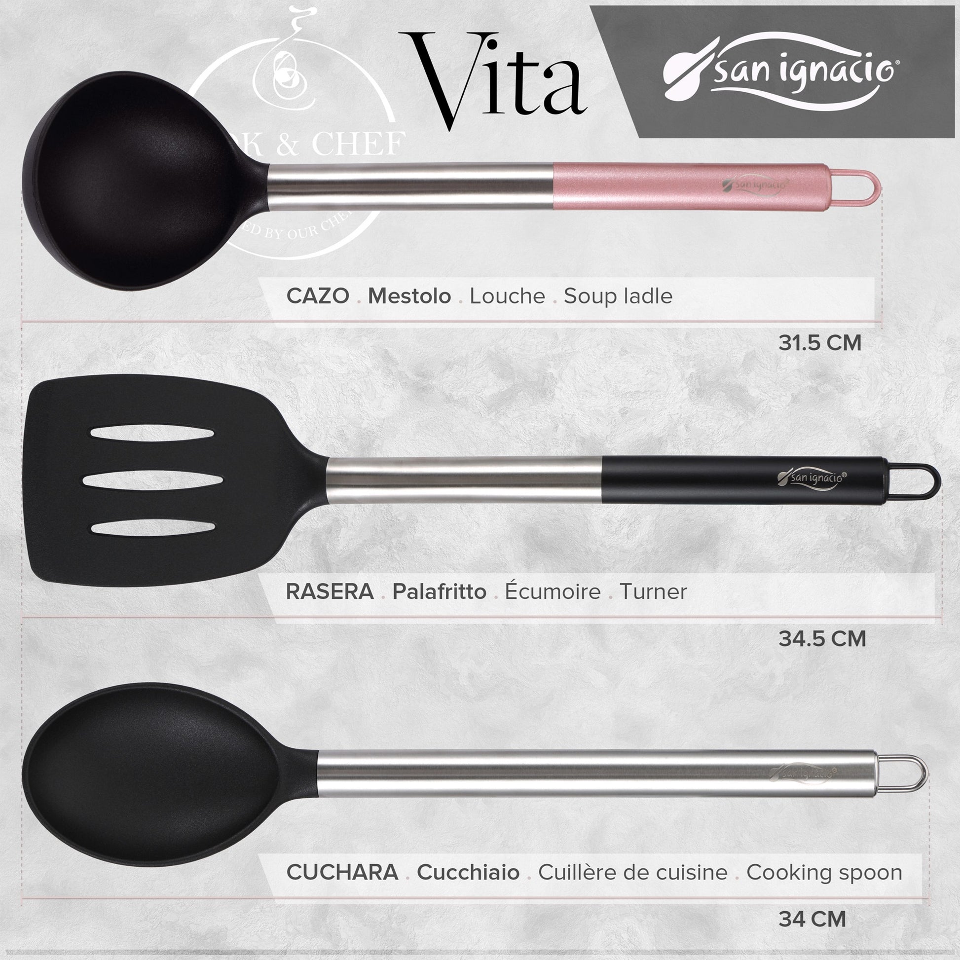 Set Cacerolas 20x8.5 Y 24x10.5 Cm Con Tapa, Acero Inoxidable, Aptas Para Inducción, Con Juego 3 Utensilios De Cocina Nylon San Ignacio Vita_3