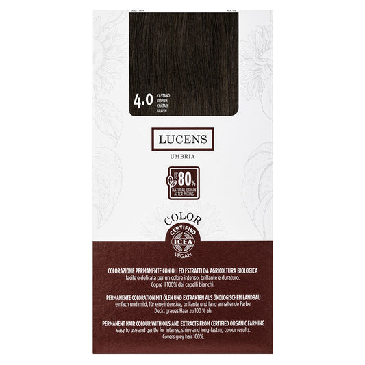 Lucens Umbria - Coloración permanente 4.0 castaño, sin amoniaco, ingredientes naturales, 50 ml_0