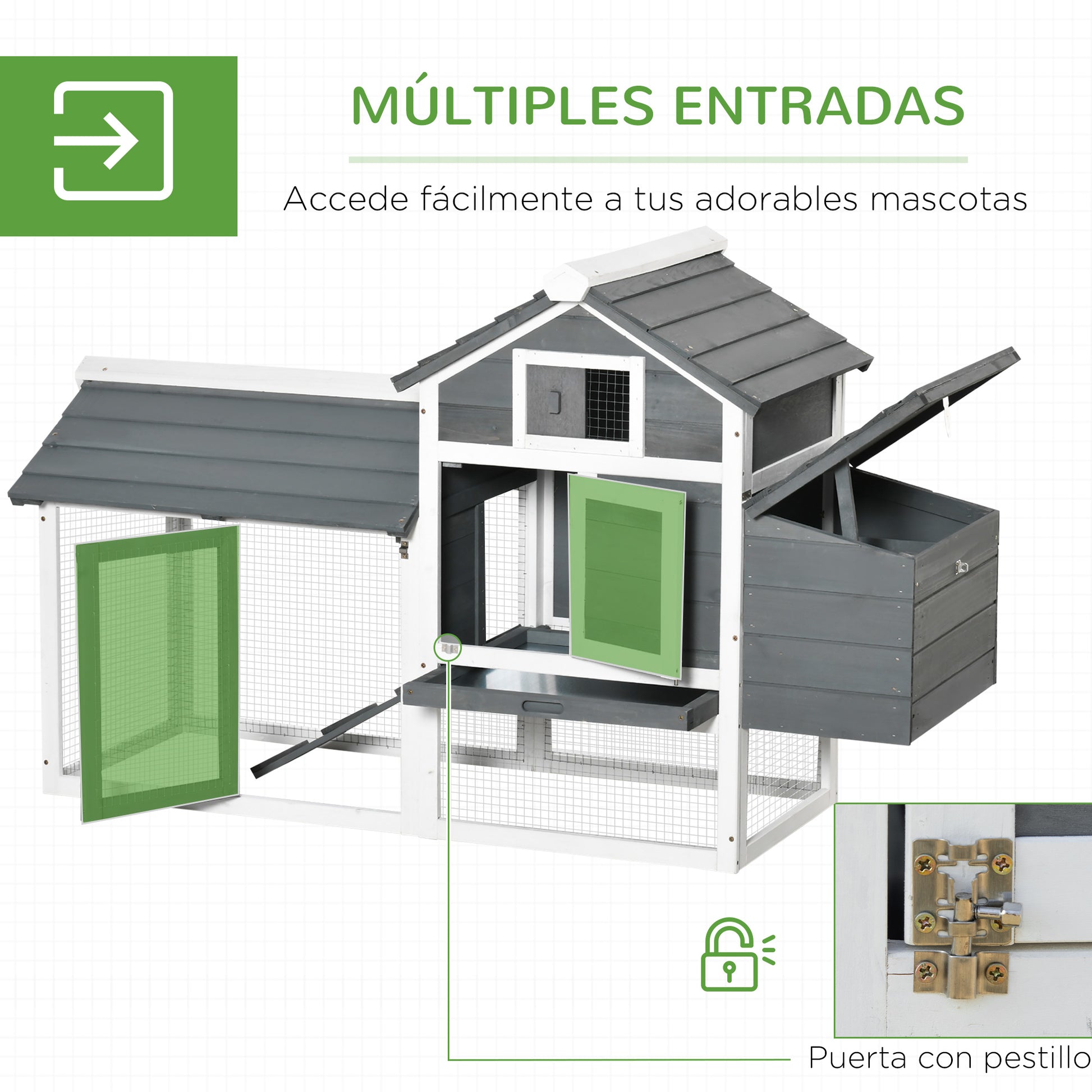 Pawhut Gallinero De Madera Para Exterior Corrales Alambre 150,5x54x87cm Gris_4