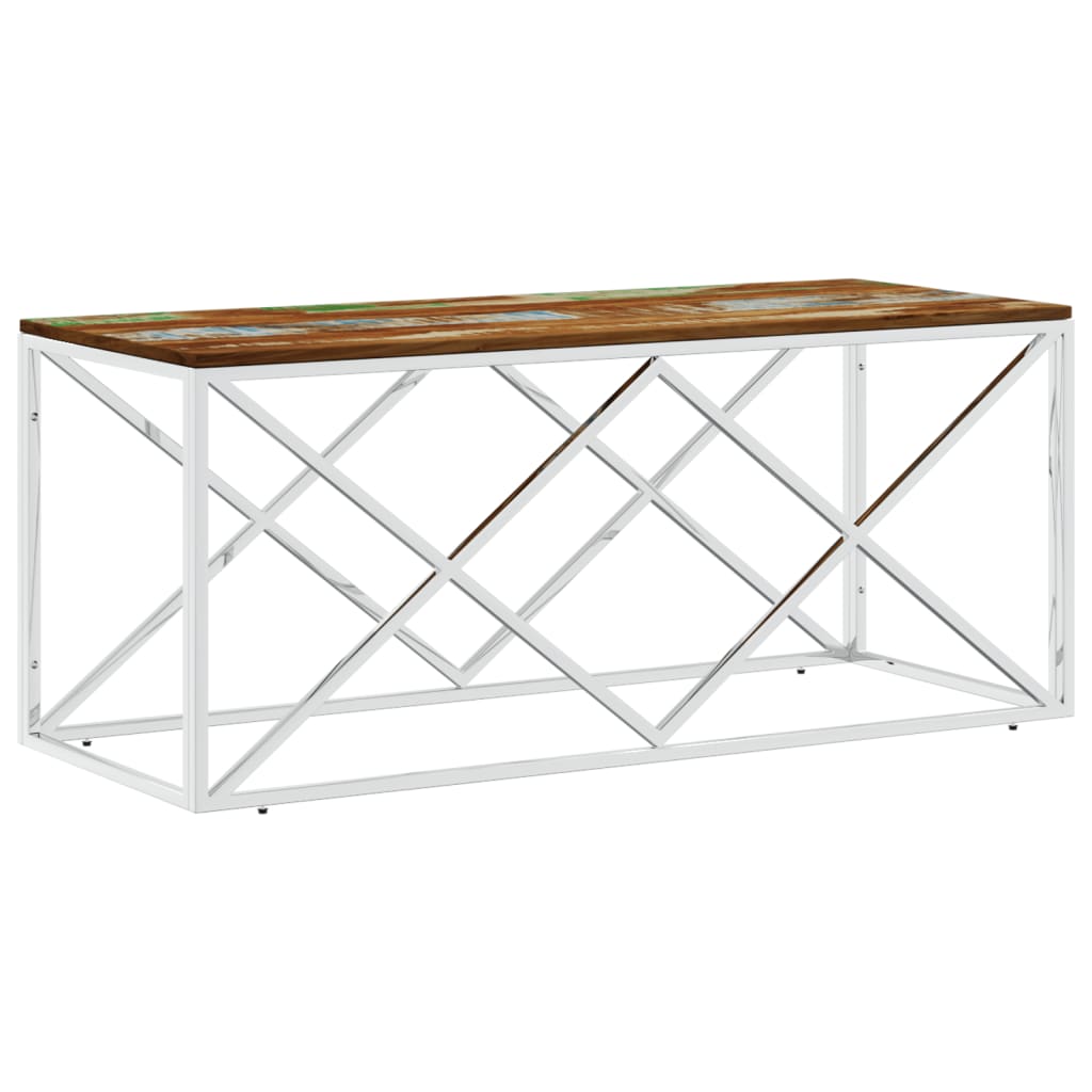 Mesa De Centro Acero Inoxidable Y Madera Maciza Reciclada_0