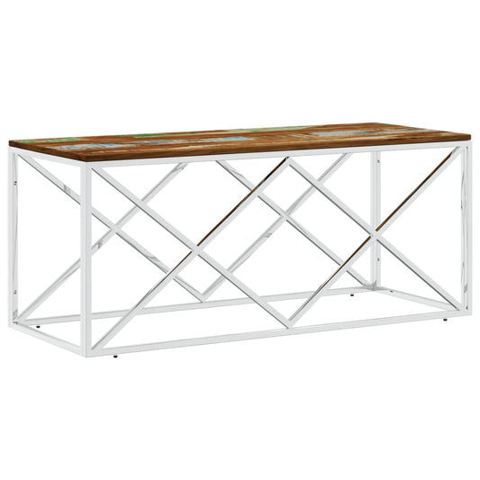 Mesa De Centro Acero Inoxidable Y Madera Maciza Reciclada_0