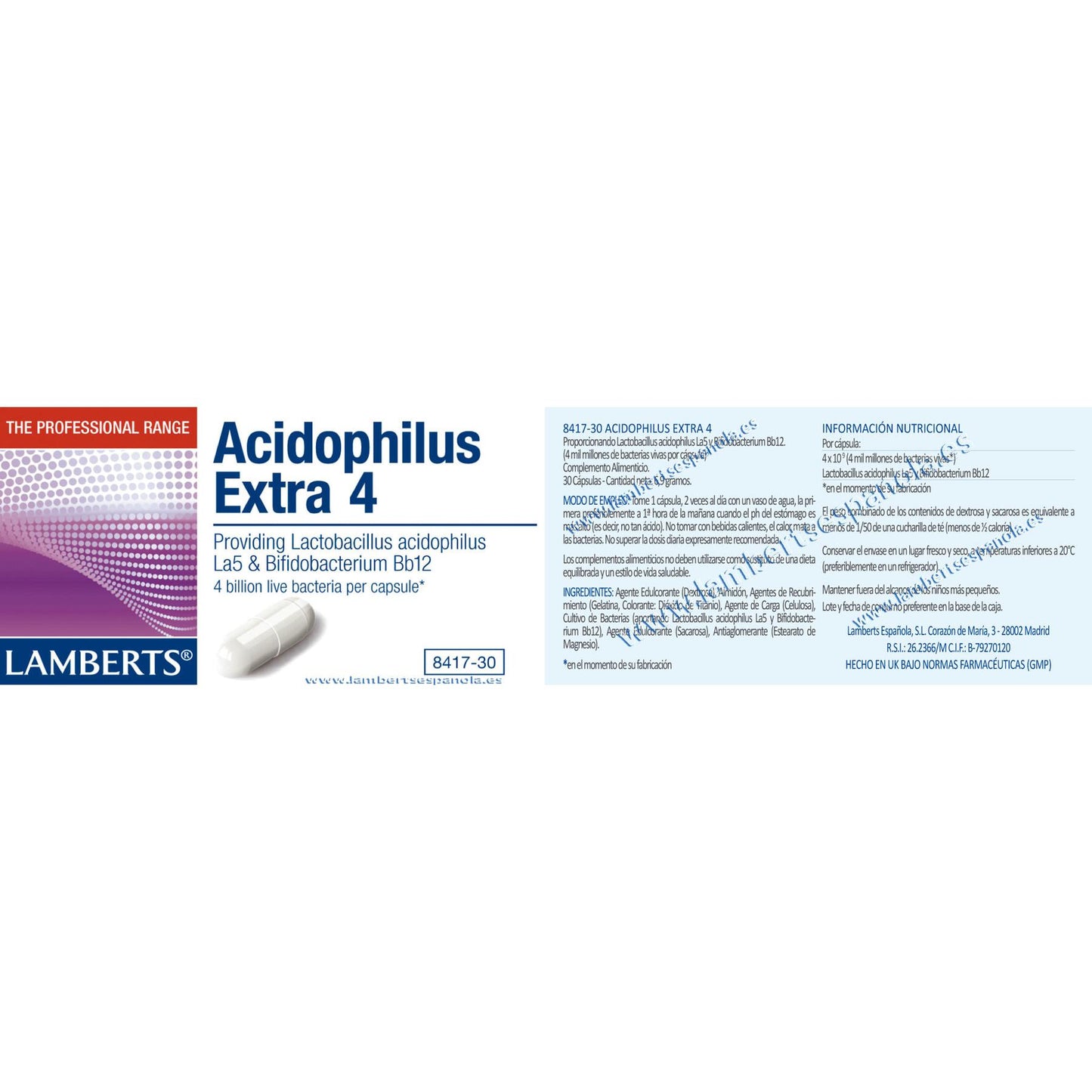 Acidophilus Extra 4, Lamberts 30 capsules