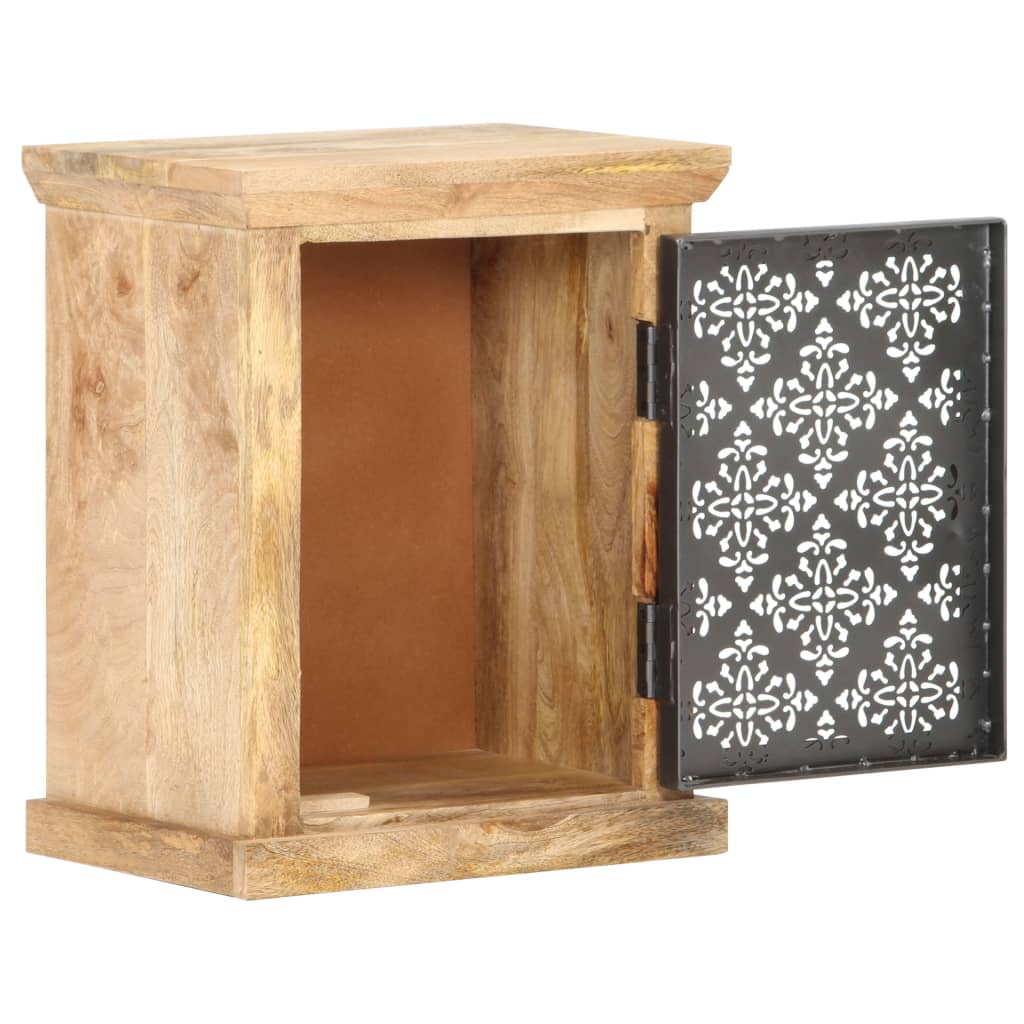 Mesita De Noche Con Puerta Madera Maciza De Mango 40x30x50 Cm_0