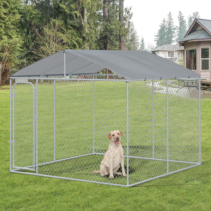 Pawhut Perrera De Exterior Con Toldo Anti-uv Impermeable 300x300x234 Cm Plata_1