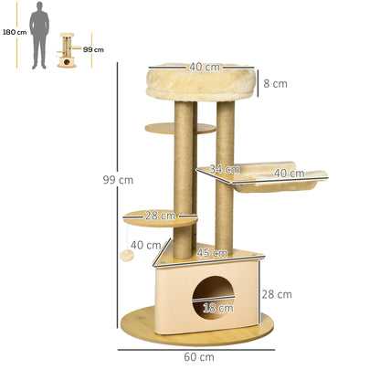 Pawhut Rascador Gatos Ø60x99 Cm Con Cueva Triangular De Fieltro Extraíble Hamaca_2