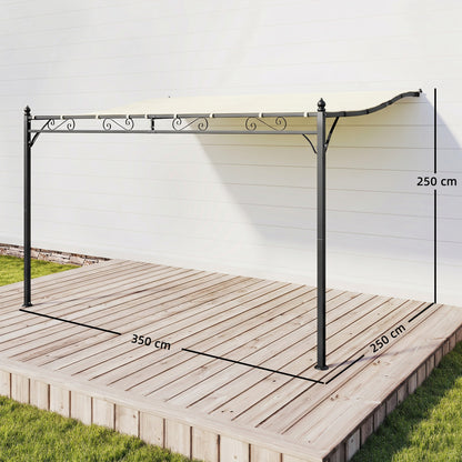 Outsunny Pérgola De Pared 2,5x3,5 M Con Techo Inclinado Marco Metálico Crema_2