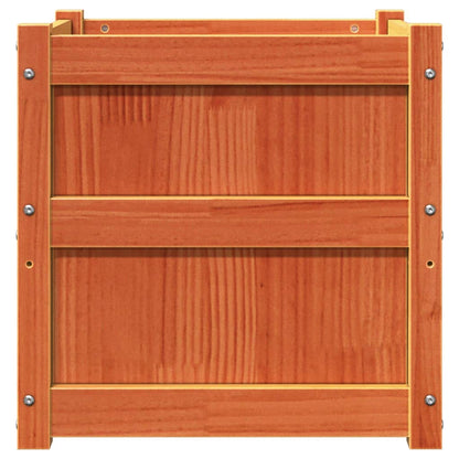 Jardinera Exterior Madera Maciza Pino Marrón Cera 50x50x50 Cm_5