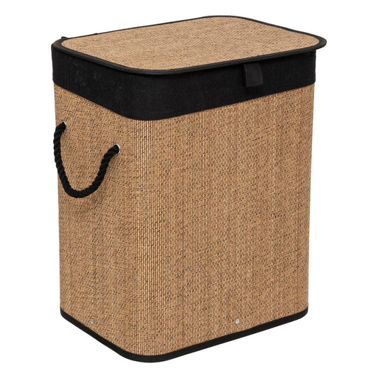 Cesta De Ropa Rectangular 60l Bambú Y Tejido Negro_0