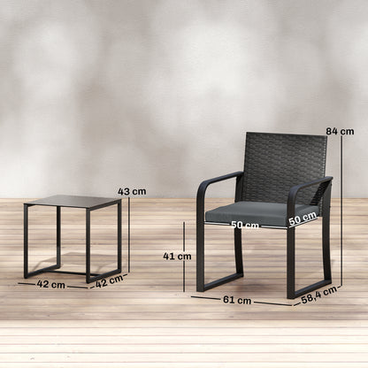Outsunny Muebles De Jardín De Ratán Con 2 Sillas Con Cojines Y Mesa De Vidrio_2
