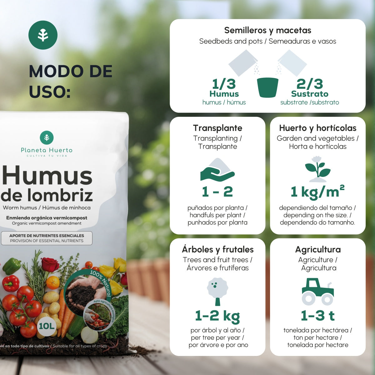Pack 3x Humus de Lombriz 100% Natural Planeta Huerto 42 L