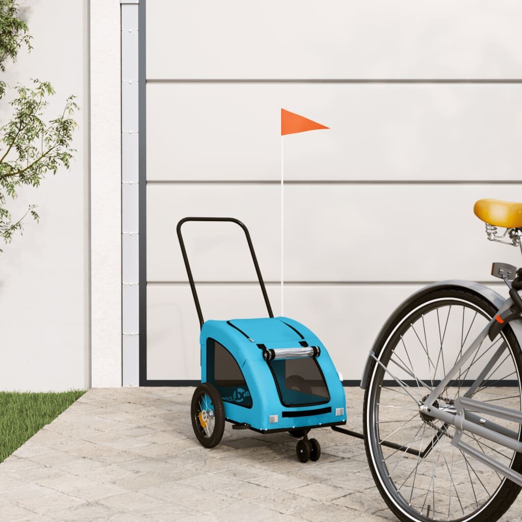 Vidaxl Remolque De Bicicleta Mascotas Hierro Tela Oxford Azul_1