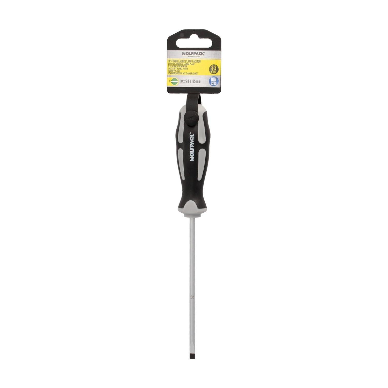 Destornillador Plano Vaciado Acero S2 Mango Tpr Bimaterial. Medida 1,0 X Ø 5,0 X 125 Mm.  Din5265_2