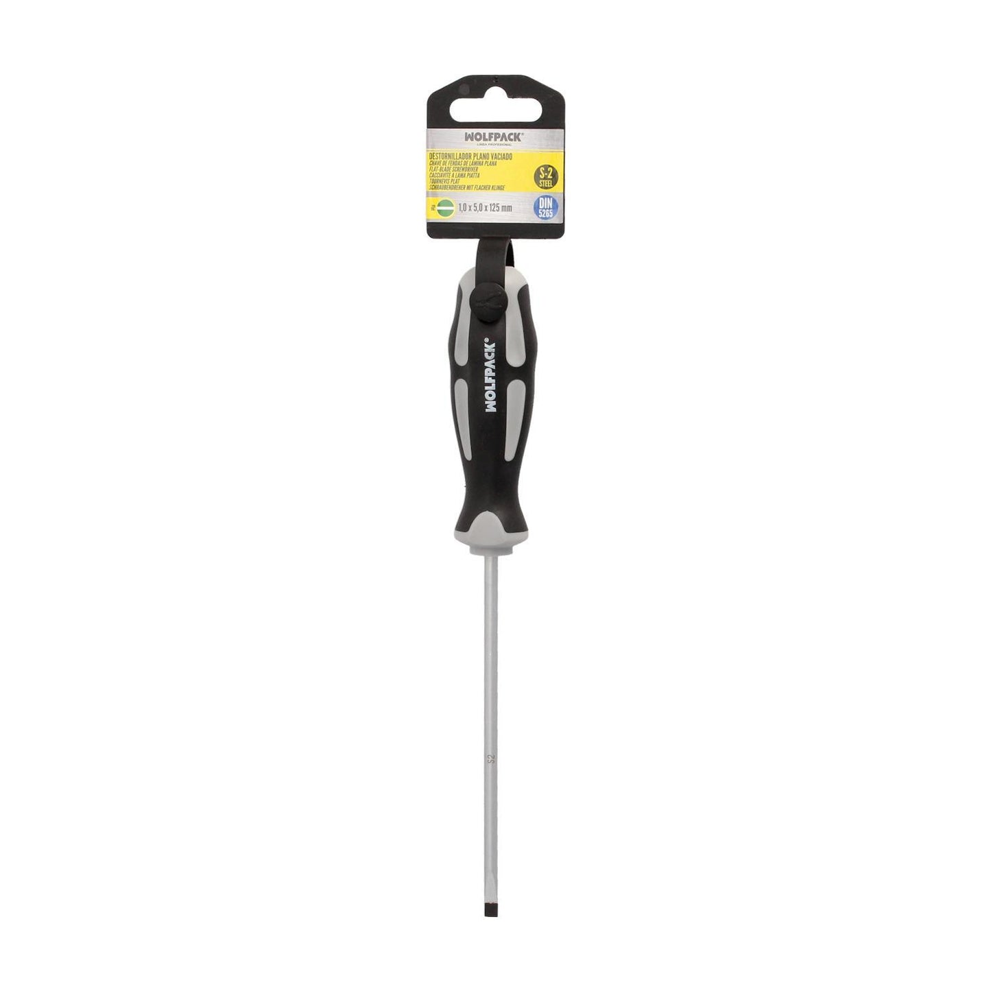 Destornillador Plano Vaciado Acero S2 Mango Tpr Bimaterial. Medida 1,0 X Ø 5,0 X 125 Mm.  Din5265_3