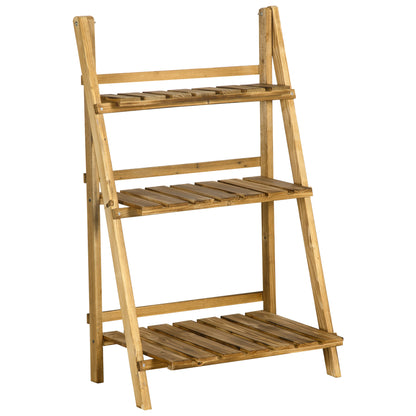 Outsunny Soporte Para Plantas De Madera De 3 Niveles Plegable 60x37x93cm Natural_0