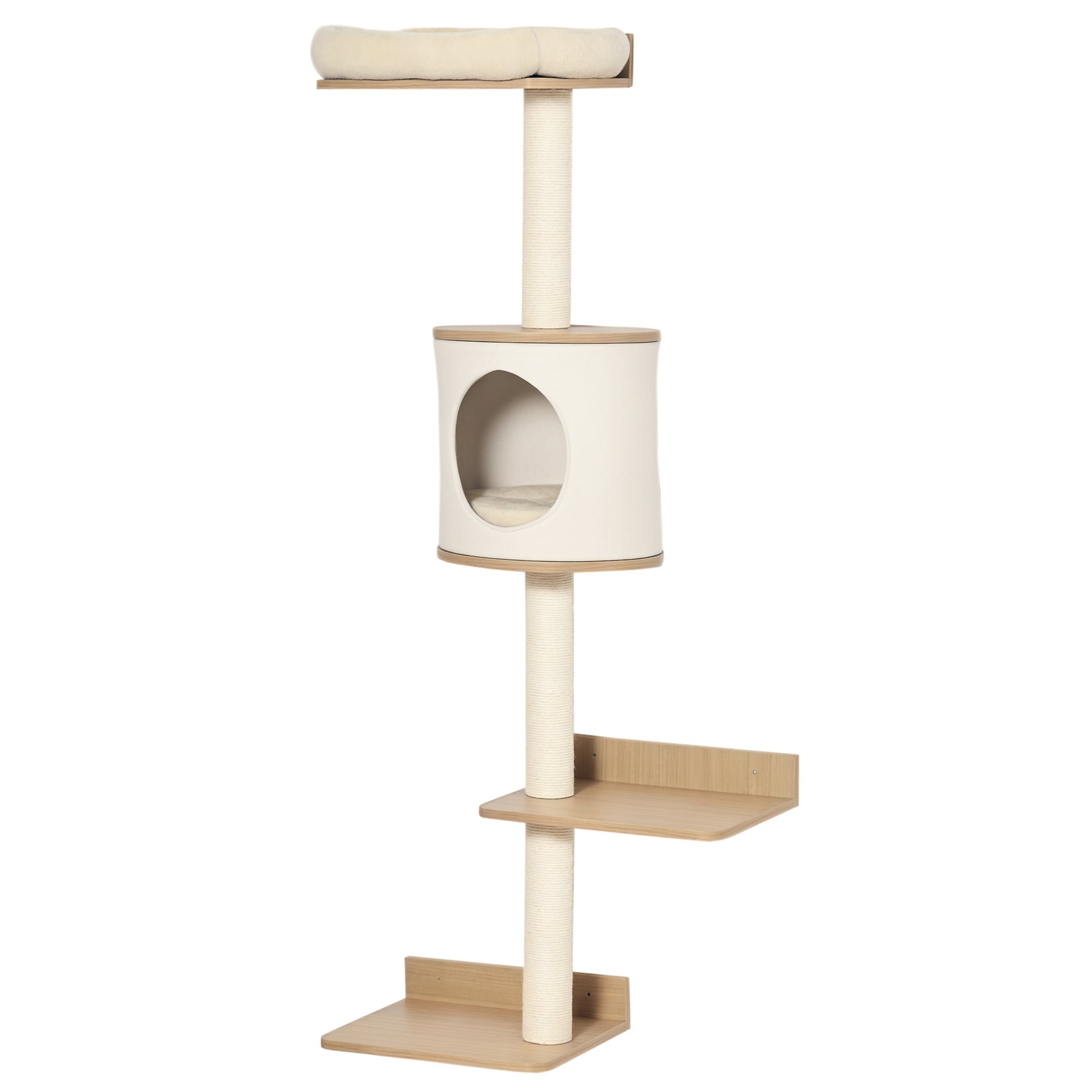 Pawhut Árbol Para Gatos De Pared Con Plataformas Cojín Extraíble Poste Rascador_0