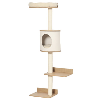 Pawhut Árbol Para Gatos De Pared Con Plataformas Cojín Extraíble Poste Rascador_0
