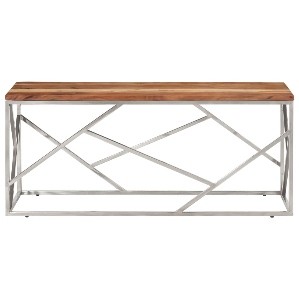 Mesa De Centro Acero Inoxidable Plateado Y Madera Maciza Acacia_1