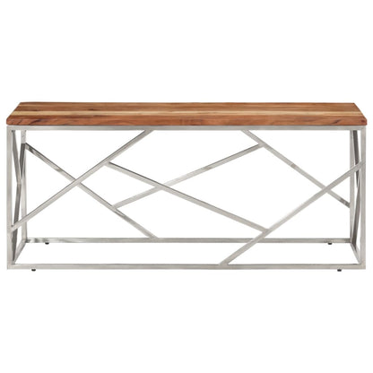 Mesa De Centro Acero Inoxidable Plateado Y Madera Maciza Acacia_1