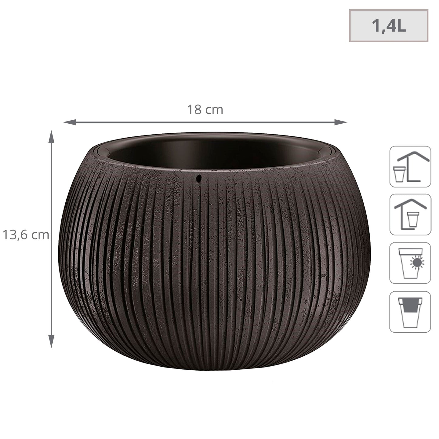 Prosperplast Beton Bowl De Plástico Con Depósito En Color Cemento Negro, 13,6 (alto) X 18 (ancho) X 18 (profundo) Cms_1