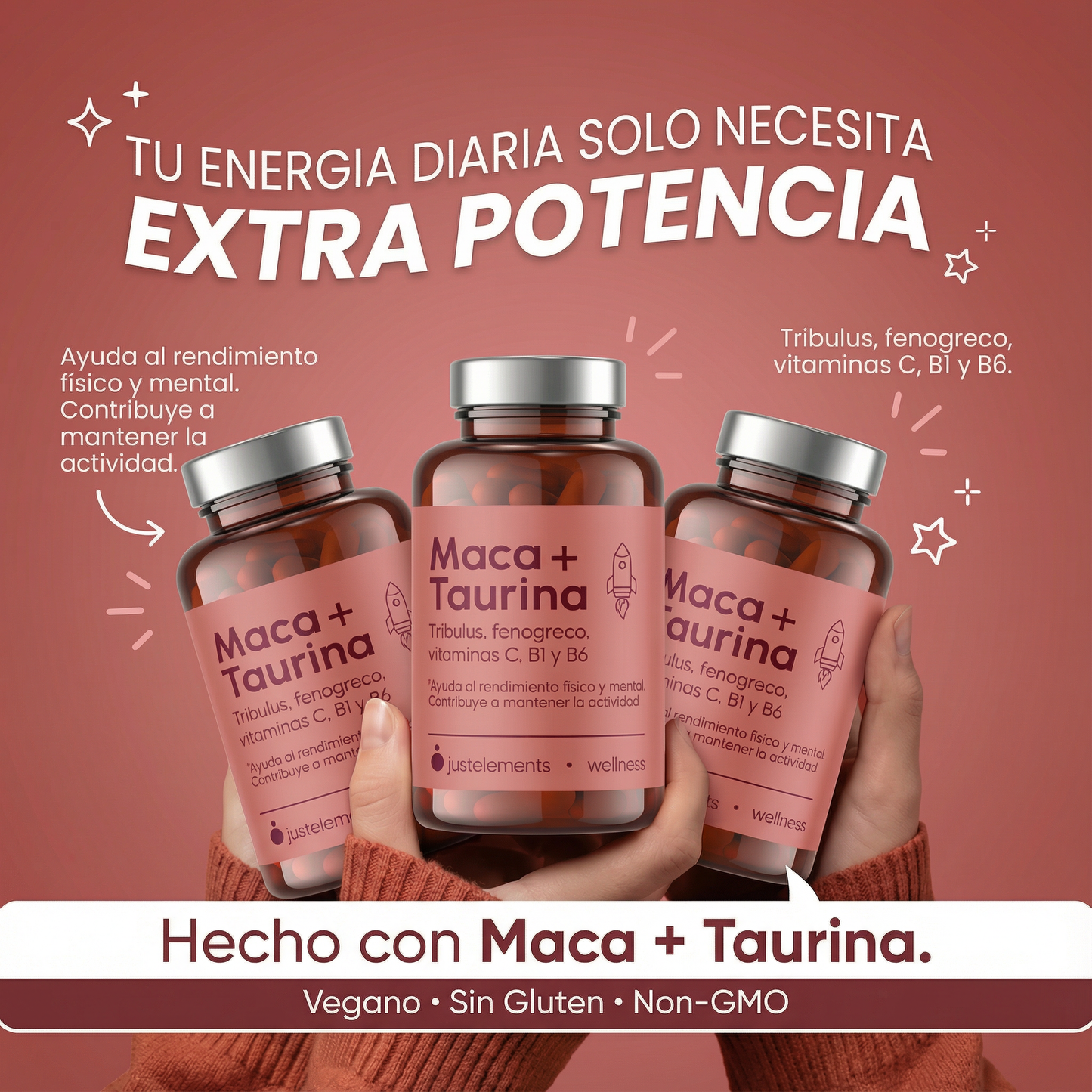Maca + Taurina Just Elements Wellness 120 Cápsulas - Aumenta Tu Rendimiento Fisico_3