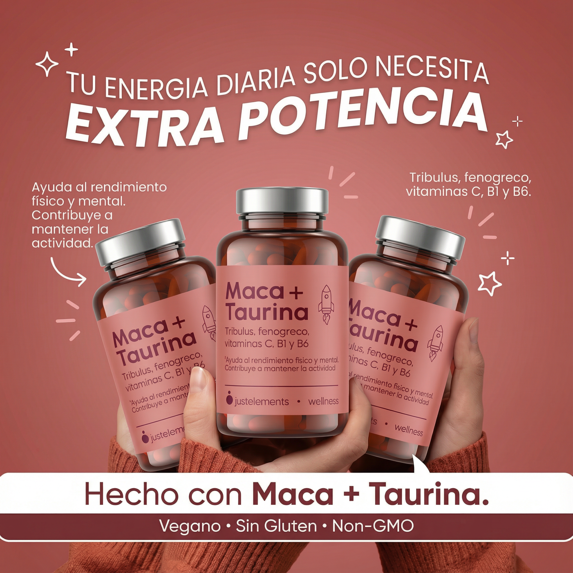 Maca + Taurina Just Elements Wellness 120 Cápsulas - Aumenta Tu Rendimiento Fisico_3