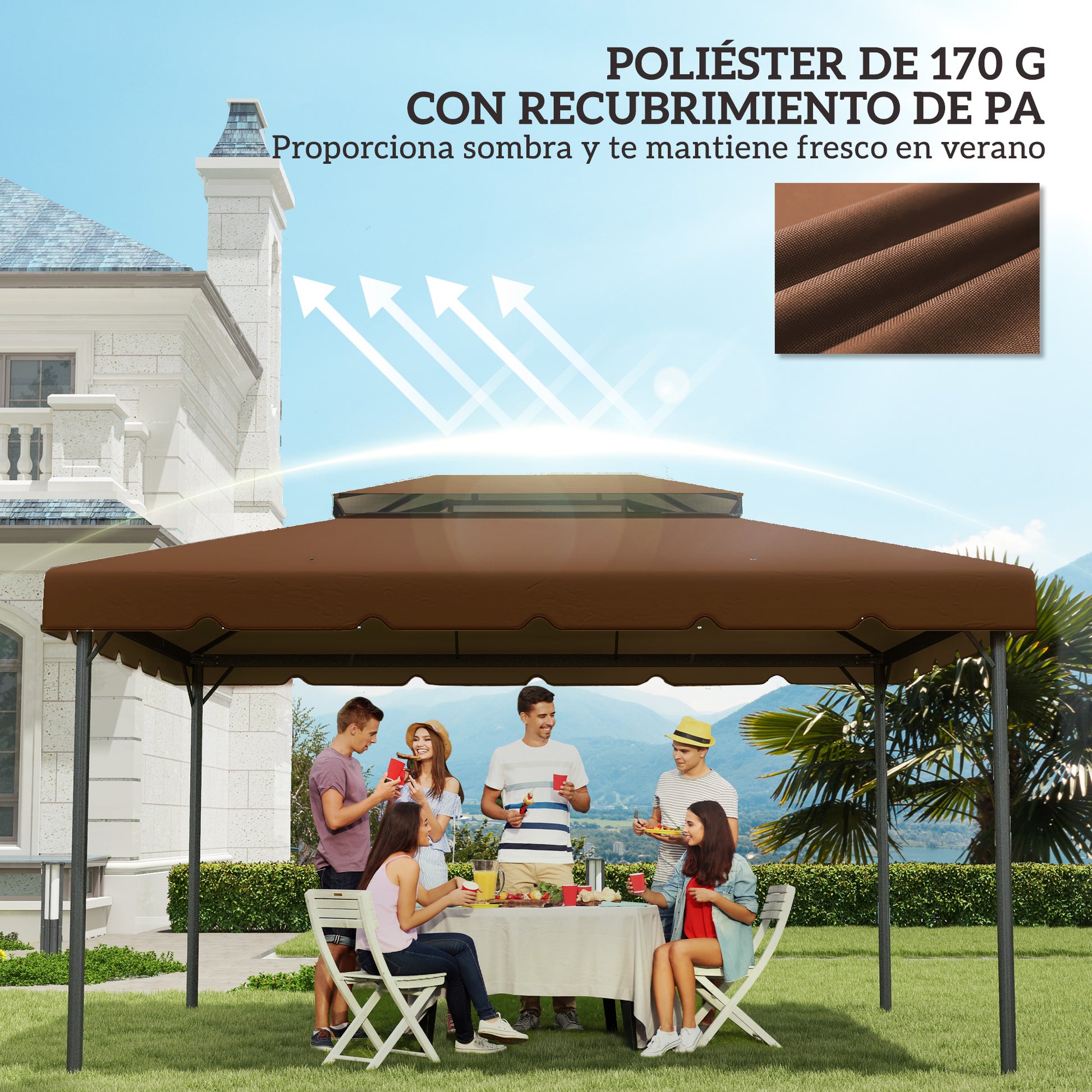 Outsunny Techo De Repuesto Para Cenador 4x3 M Techo Doble Drenaje Café_5