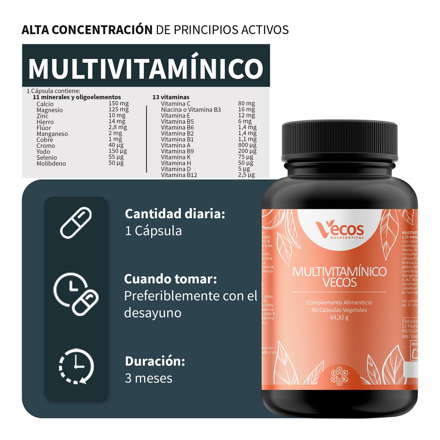 Multivitamínico Vecos 90 Cápsulas | Energía Diaria Y Sistema Inmunitario | 13 Vitaminas Y 11 Minerales_2