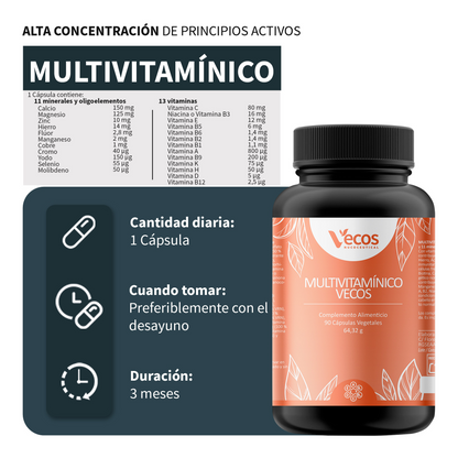 Multivitamínico Vecos 90 Cápsulas | Energía Diaria Y Sistema Inmunitario | 13 Vitaminas Y 11 Minerales_2
